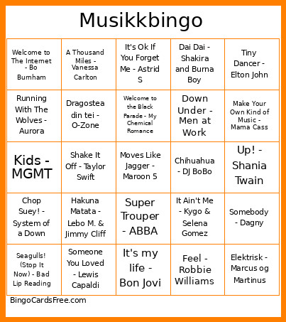 Musikk Bingo Card