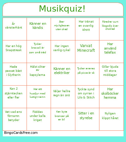 Musikquiz! Bingo Card