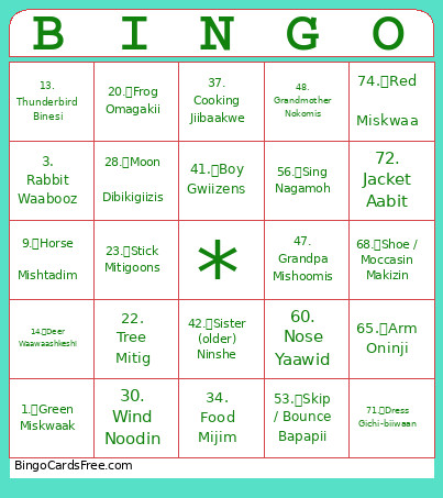 Muskowekwan Saulteaux Bingo Card