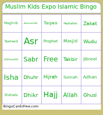 Muslim Kids Expo Islamic Bingo Card