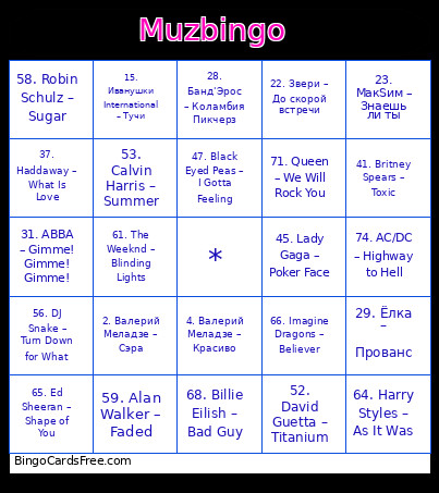 Muz Bingo Card