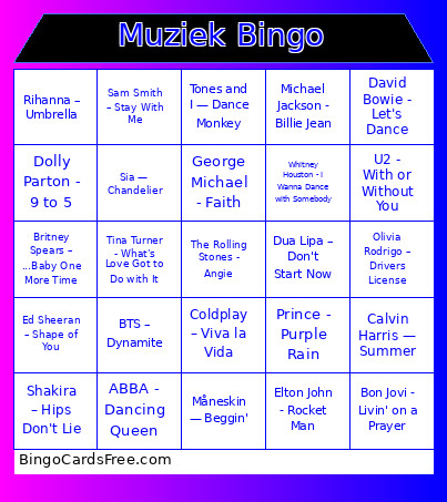 Muziek Bingo Card