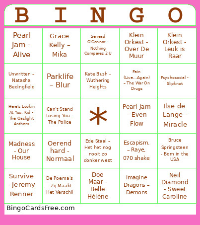 Muziek Bingo Card
