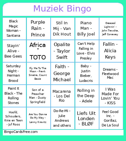Muziek Bingo Card