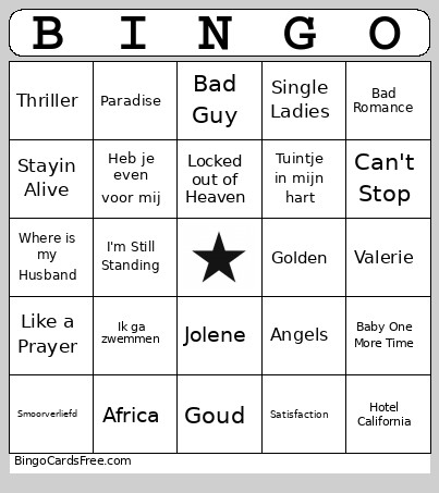 Muziek Bingo Card