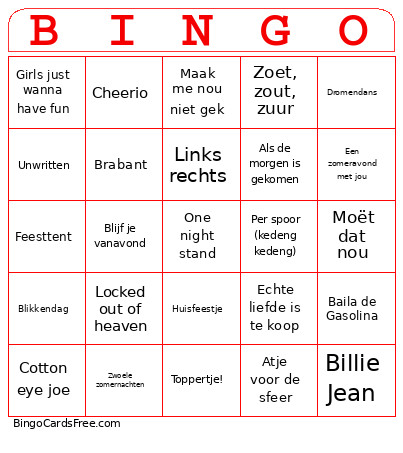 Muziek Bingo Card