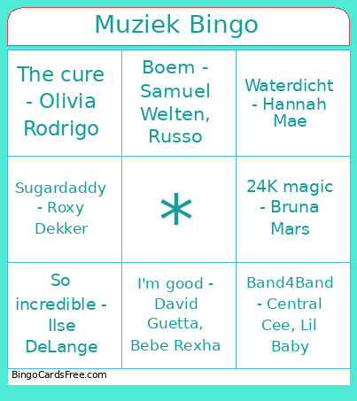 Muziek Bingo Card