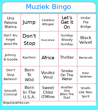 Muziek Bingo Card