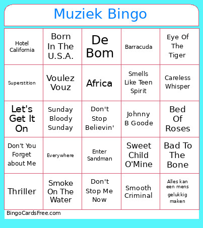 Muziek Bingo Card