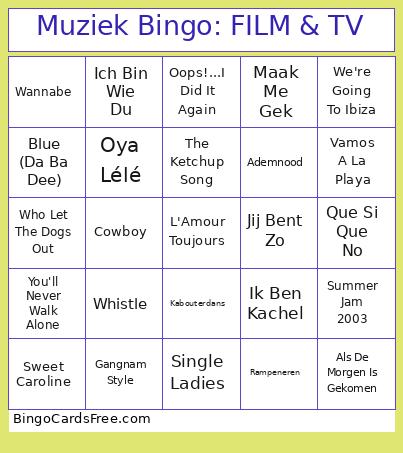 Muziek : FILM & TV Bingo Card