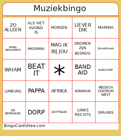 Muziek 2025 Bingo Card
