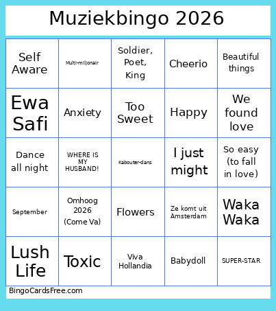 Muziek 2026 Bingo Card