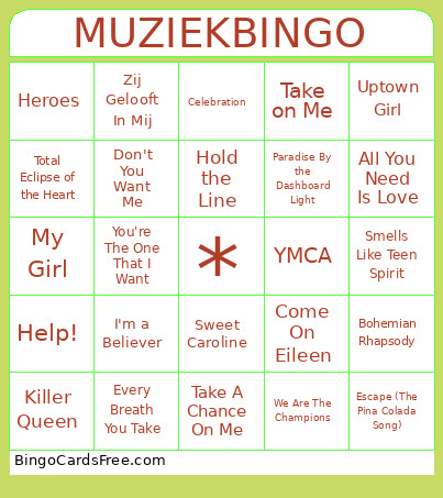 Muziek Bingo Card