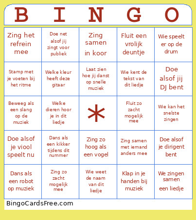Muziek Bingo Card