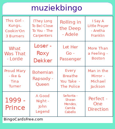 Muziek Bingo Card