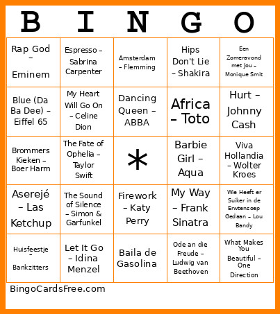 Muziek Bingo Card