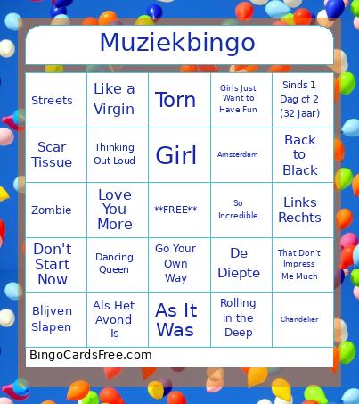 Muziek Bingo Card