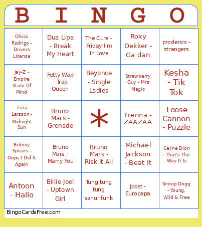 Muziek Bingo Card