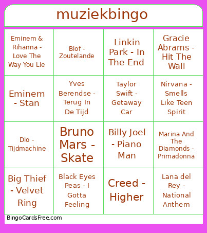 Muziek Bingo Card