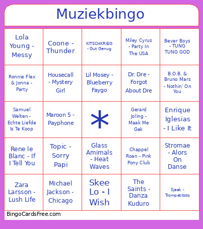 Muziek Bingo Card