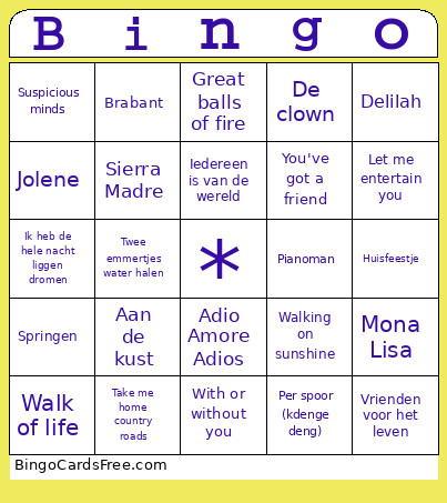 Muziek Auto Mertens Bingo Card