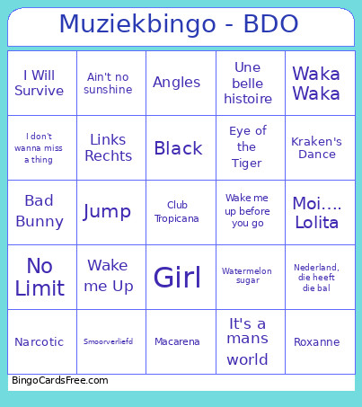 Muziek - BDO Bingo Card