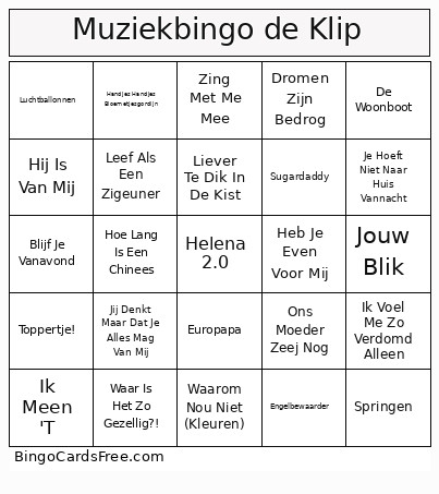 Muziek De Klip Bingo Card