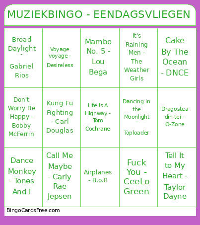 MUZIEK - EENDAGSVLIEGEN Bingo Card