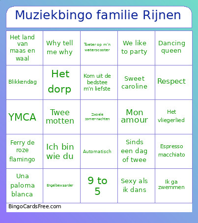 Muziek Familie Rijnen Bingo Card