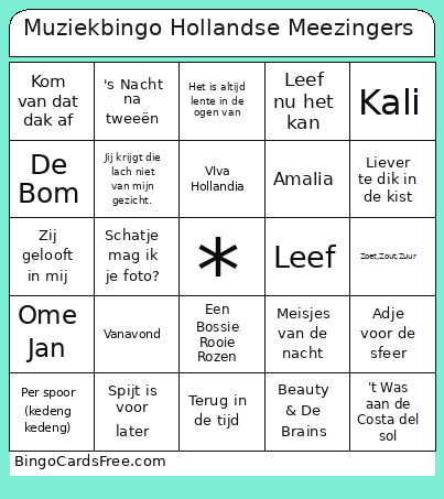 Muziek Hollandse Meezingers Bingo Card
