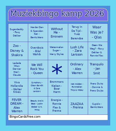 Muziek Kamp 2026 Bingo Card