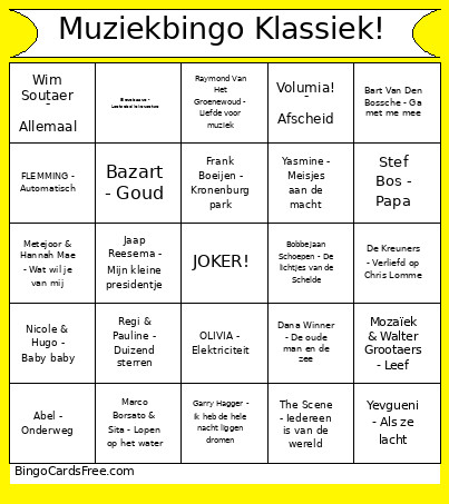 Muziek Klassiek! Bingo Card