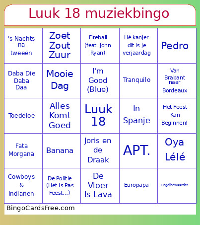 Muziek Luuk 18 Bingo Card