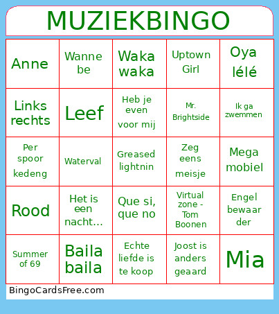 Muziek Nieuwjaar Bingo Card