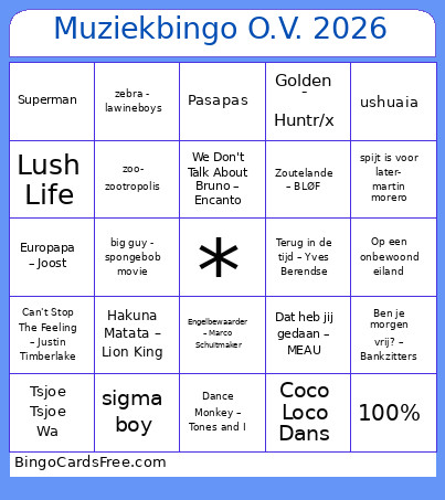 Muziek O.V. 2026 Bingo Card