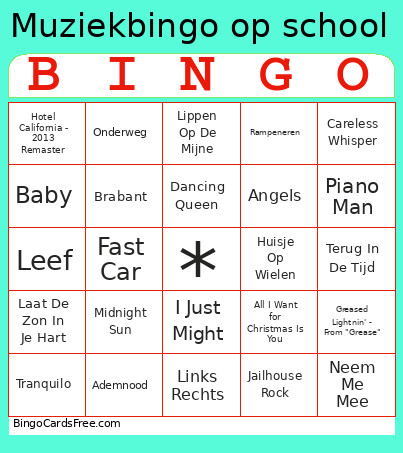 Muziek Op School Bingo Card