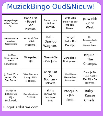 Muziek Oud&Nieuw! Bingo Card