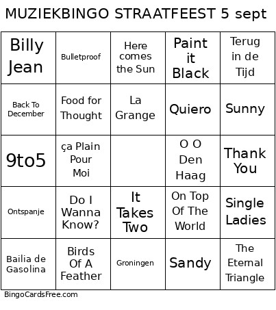 MUZIEK STRAATFEEST 5 Sept Bingo Card