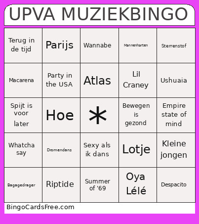 Muziek UPvA Bingo Card