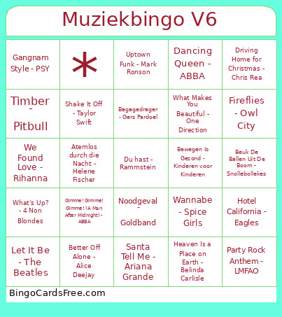 Muziek V6 Bingo Card