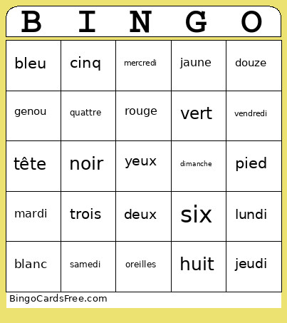 Muzisch Frans Bingo Card