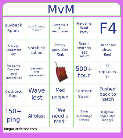 MvM Sheet Bingo Card
