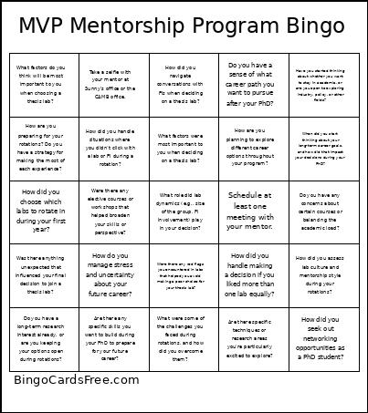 MVP Mentorship Program Bingo