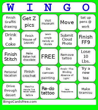 My 2025 Bingo Card