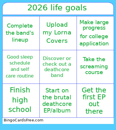 My 2026 Life Goals Bingo Card