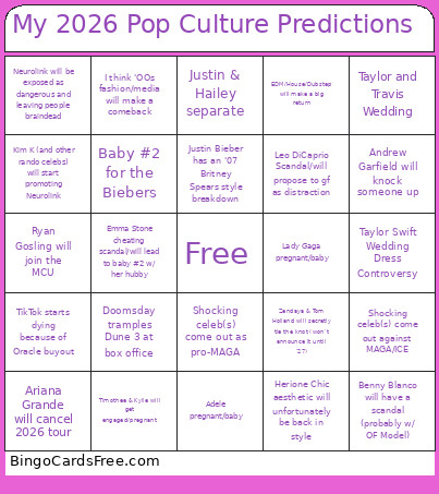 My 2026 Pop Culture Predictions Bingo Card