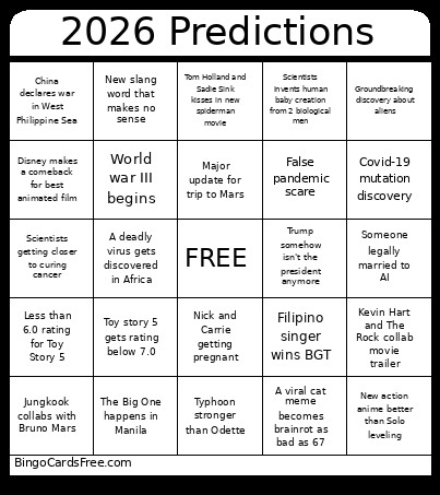 My 2026 predictions Bingo Cards