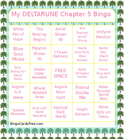 My DELTARUNE Chapter 5 Bingo Card