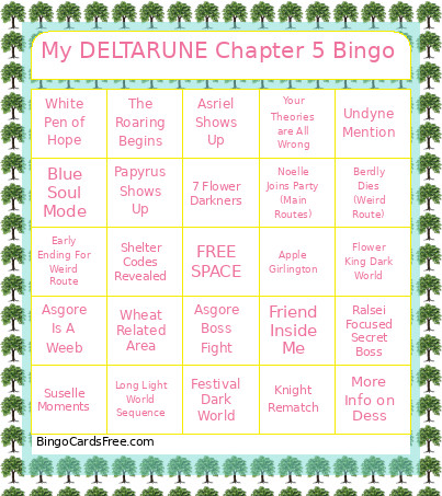 My DELTARUNE Chapter 5 Bingo Card