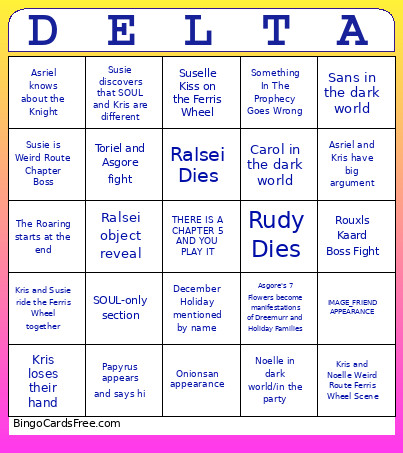 My Deltarune Shit Bingo Card